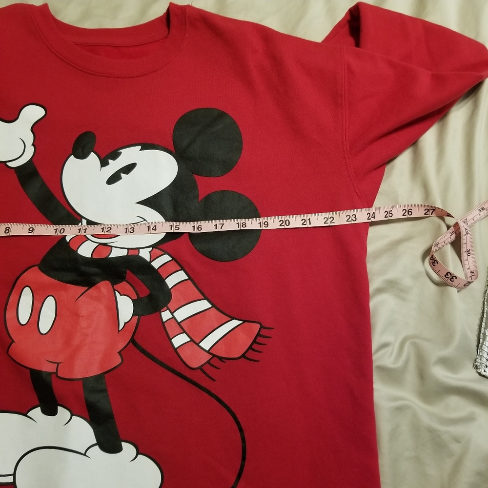 Disney Mickey Mouse Red Scarf Holiday Fleece Lined Unisex Sweatshirt - Picture 10 of 11
